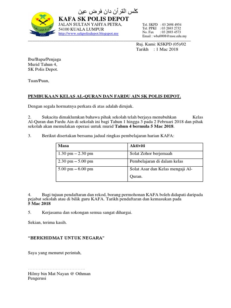 Surat Makluman Tahun 4 | Pdf