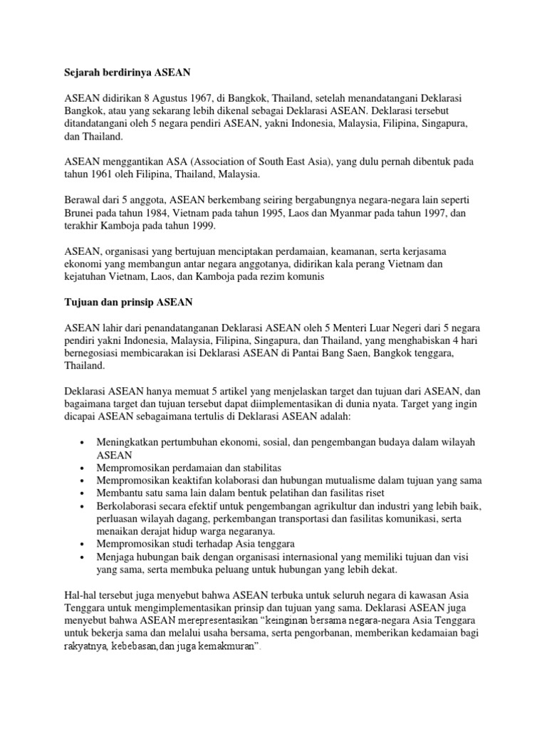 Sejarah Berdirinya Asean