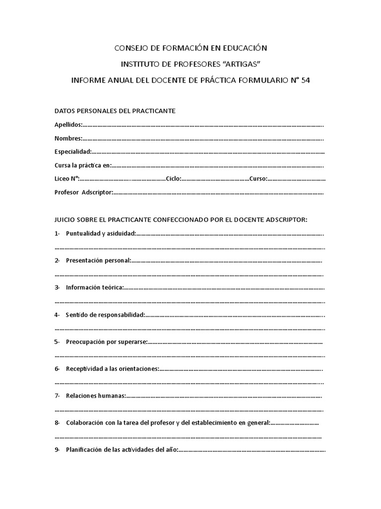 Informe Anual Docente Formulario 54 | PDF | Cambio | Modificación de ...