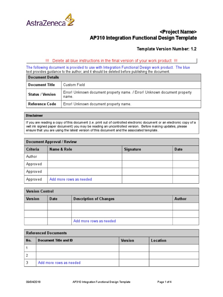Integration functional design template design business process