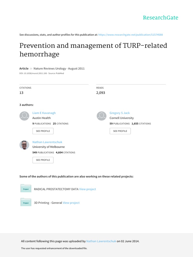 Prevention and Management of Turp PDF | PDF | Aspirin | Coagulation