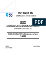 Official Notice SBI SO Last Date to Apply Extended 2018
