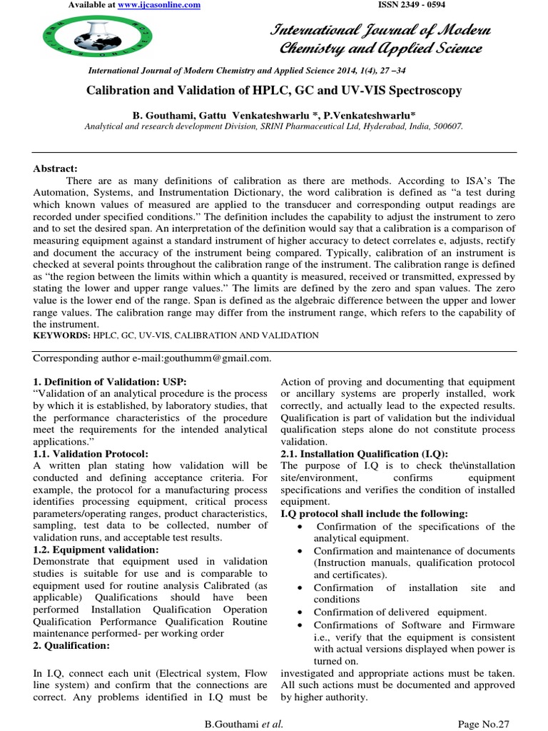 HPLC, GC, and UV Calibration Guidelines | PDF | Verification And ...