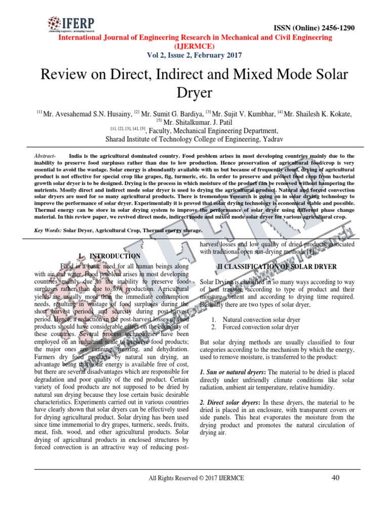 Review On Direct, Indirect and Mixed Mode Solar Dryer | PDF | Clothes ...