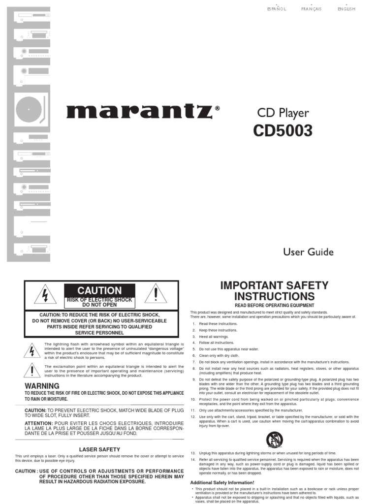 CD Player English Français Español PDF Compact Disc Ac Power