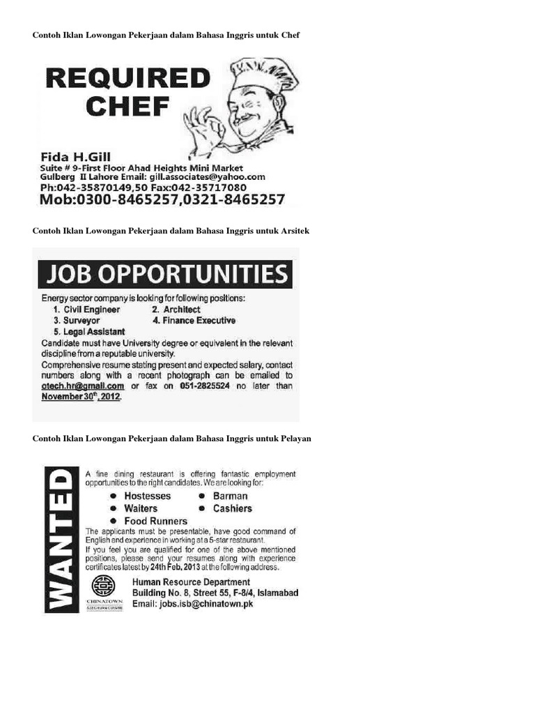 Contoh Iklan Lowongan Pekerjaan Guru Dalam Bahasa Inggris ...