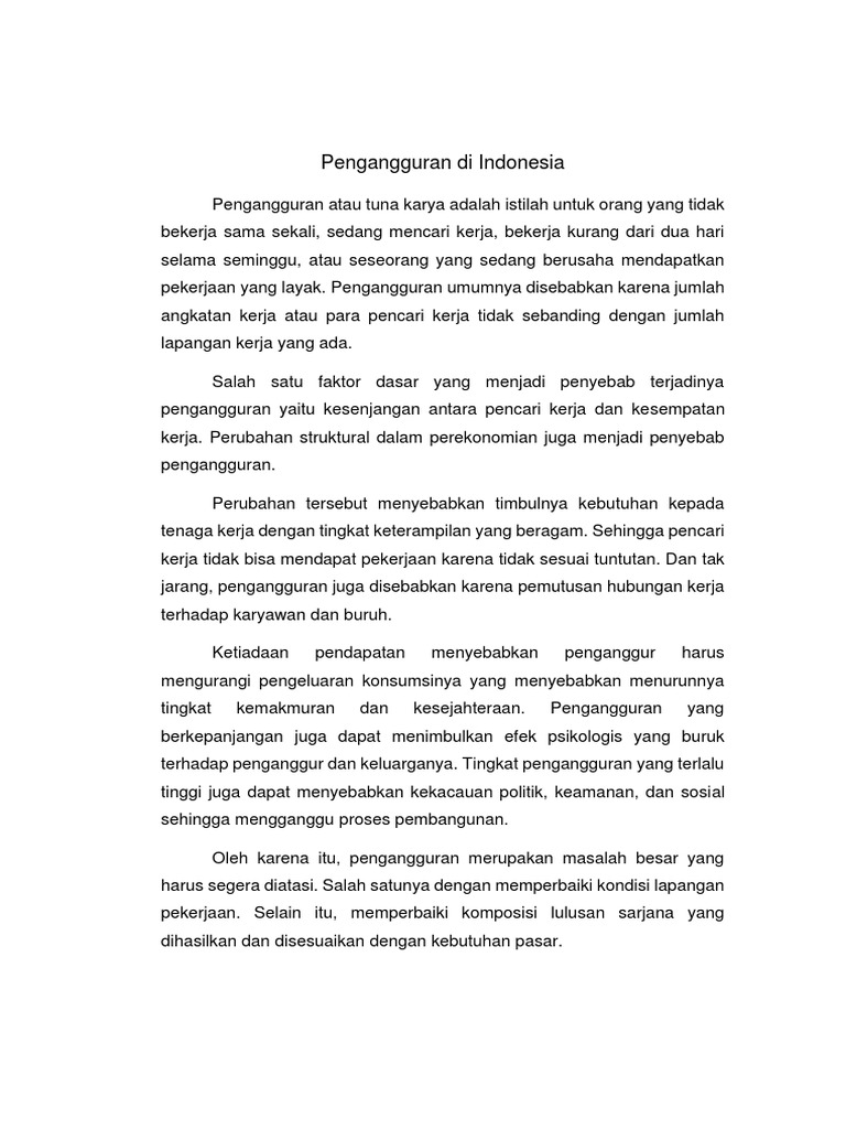 Teks Eksplanasi Pengangguran Di Indonesia Pdf