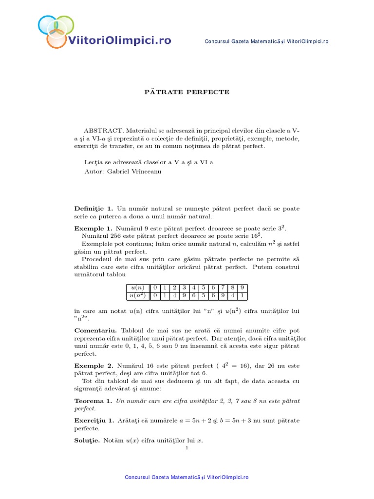 Patrate Perfecte Rezolvare | PDF