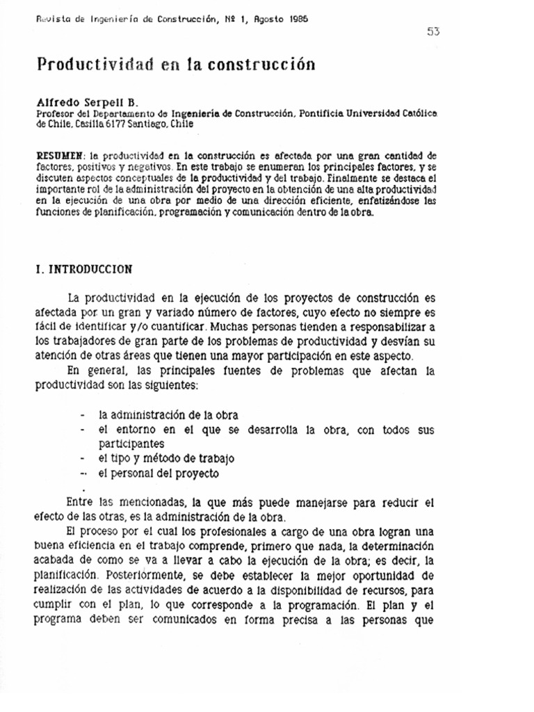 Serpell-Productividad en La Construccion PDF | PDF