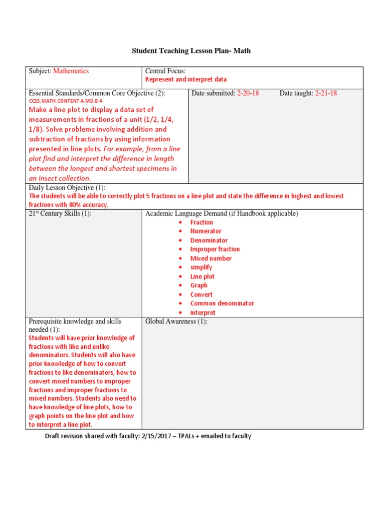 Math Lesson Plan: Line Plots & Fractions | PDF | Fraction (Mathematics ...