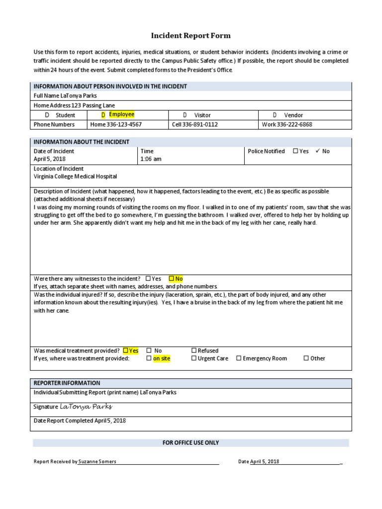 Incident Report for Patient Injury | PDF | Emergency Department | Medicine