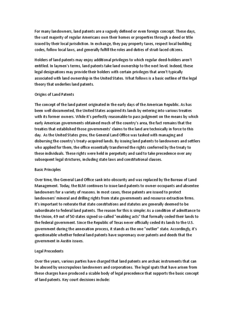 Land Patents PDF Patent U.S. State