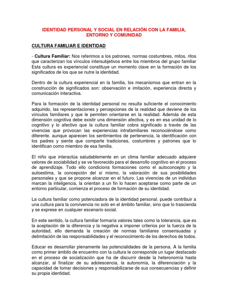 Identidad Personal y Social en Relación Con La Familia | PDF ...