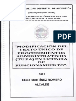 Modificación Del Texto Único de Procedimientos Administrativos (Tupac) en Licencia de Mantenimiento