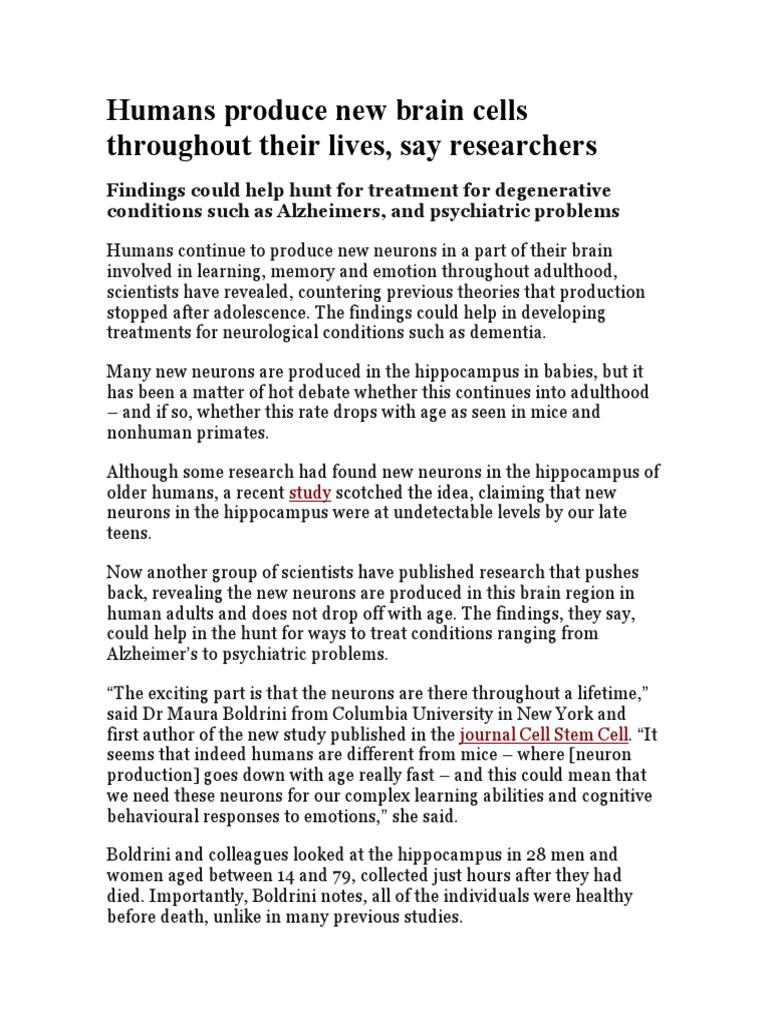 Humans Produce New Brain Cells Throughout Their Lives PDF