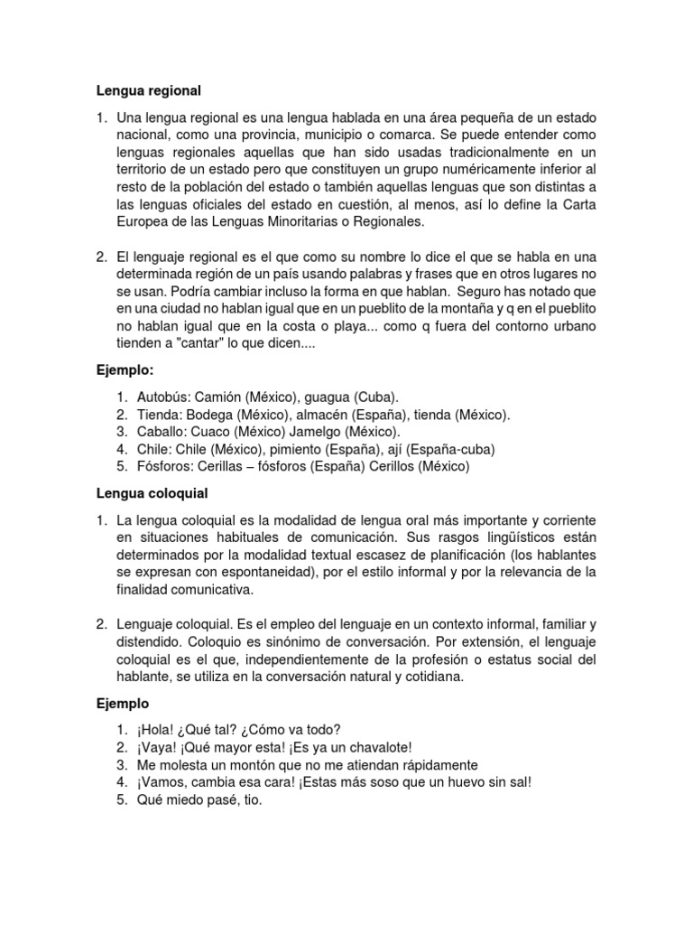 Ejemplos de Lenguaje Regional y Popular | PDF | Comillas | Dialecto