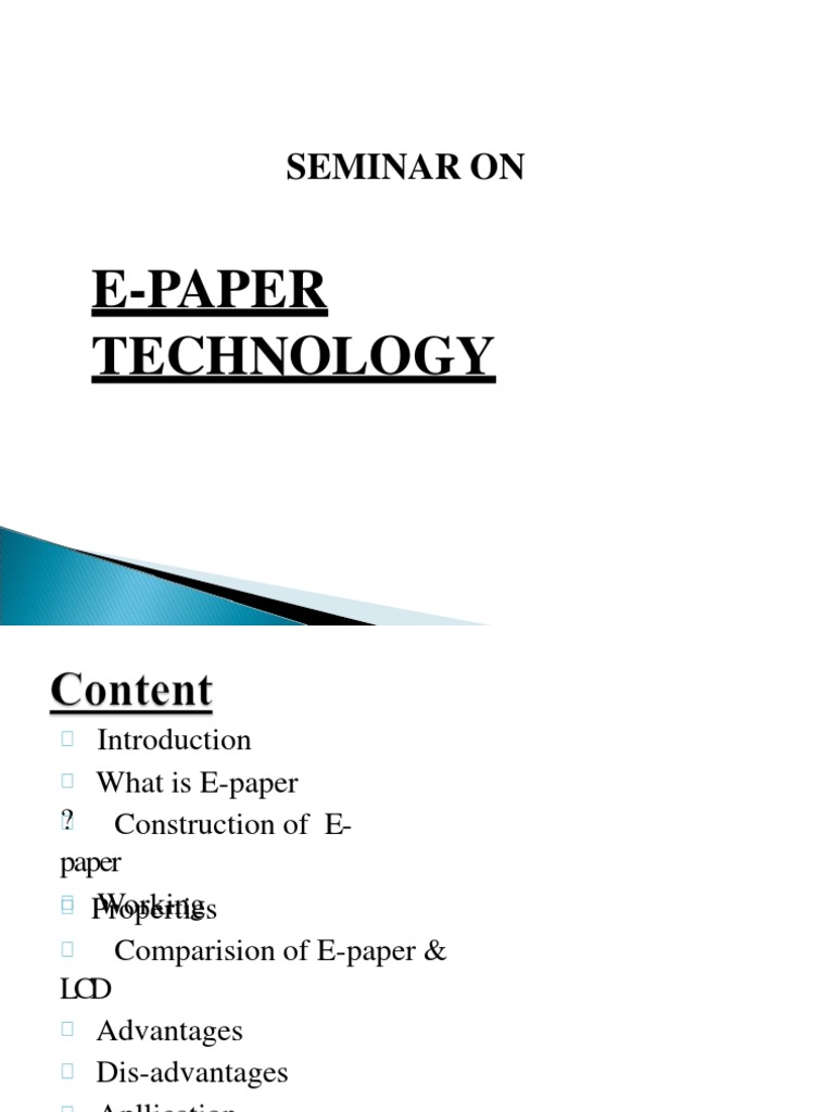 E-Paper Technology Seminar Overview | PDF | Display Technology ...