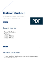 Critical Studies I: Writing Effective Bar Exam Essay & Performance Test Answers