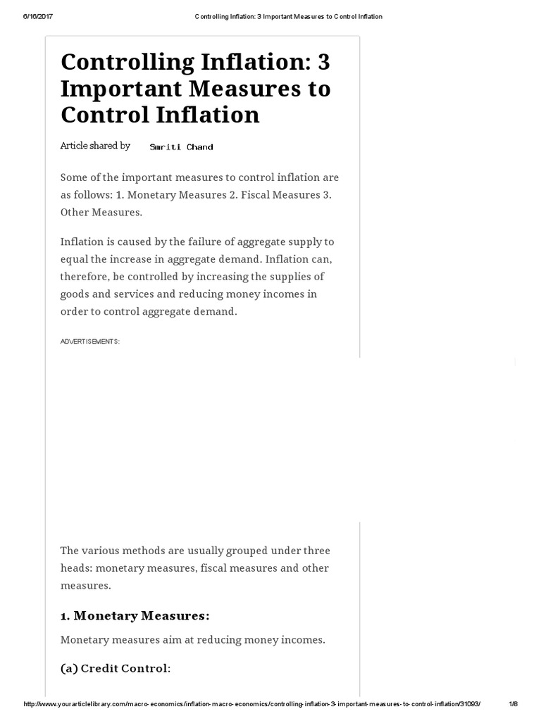 Controlling Inflation 3 Important Measures To Control Inflation PDF