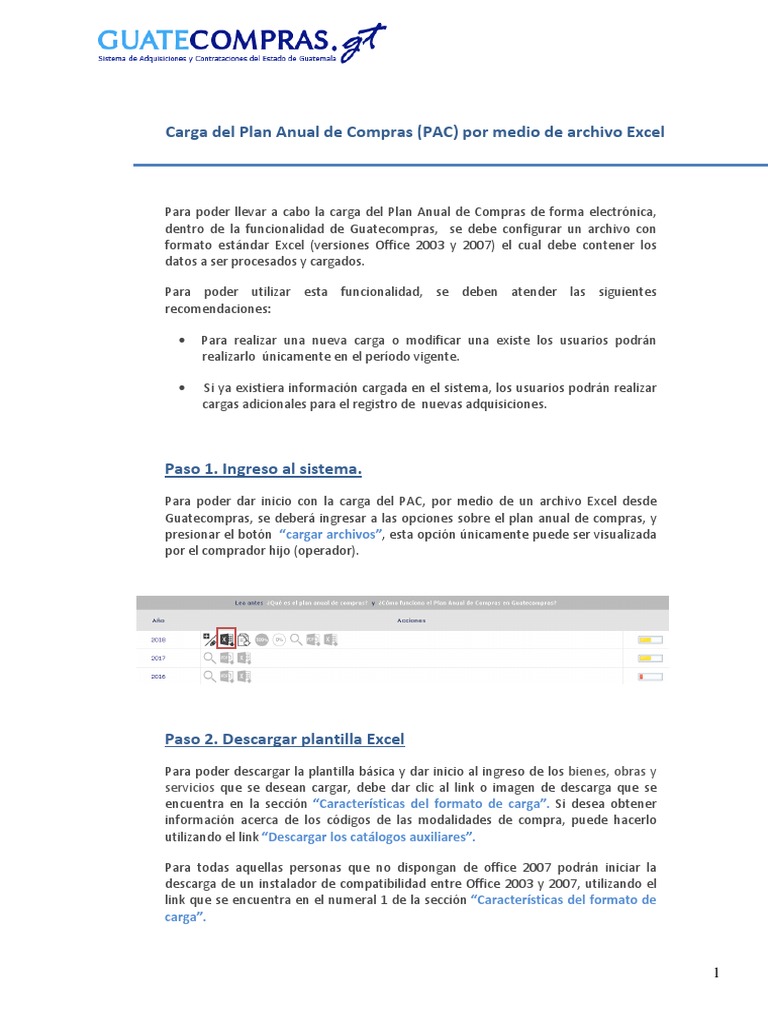 Guia Cargar PAC | PDF | Archivo de computadora | Microsoft Excel