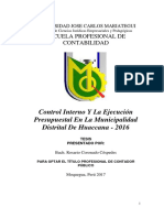 Control Interno Y La Ejecución Presupuestal en La Municipalidad Distrital de Huaccana - 2016