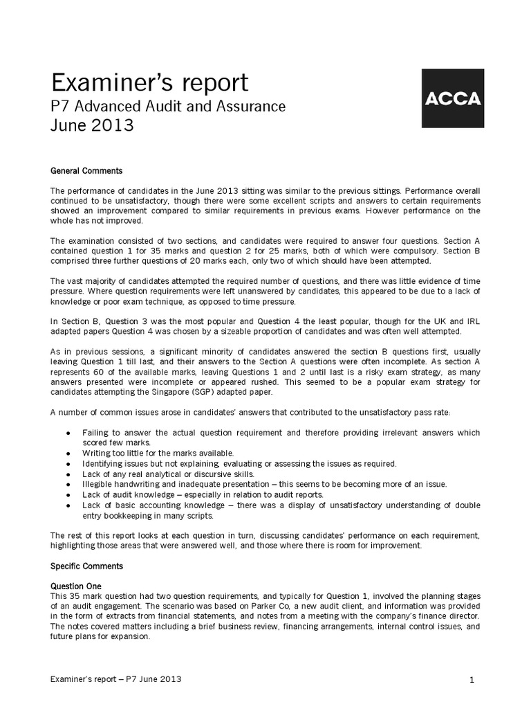 Examiner's Report: June 2013 | PDF | Auditor's Report | Going Concern