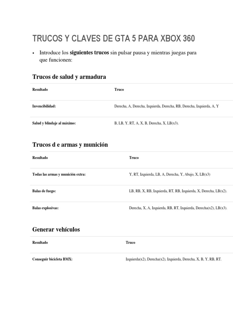 Trucos y Claves de Gta 5 Para Xbox 360 Ocio Deportes