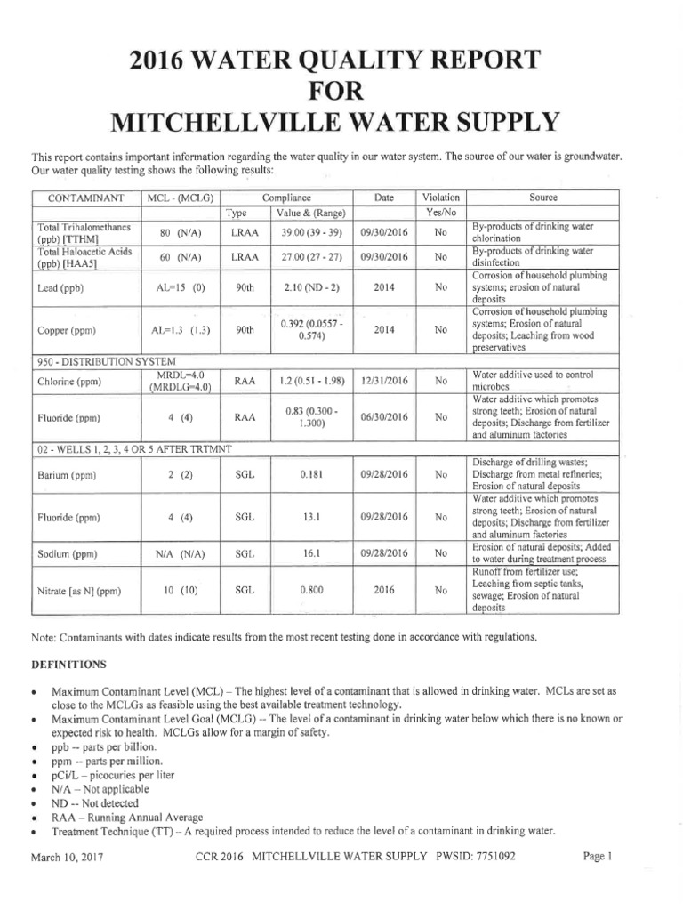 2016 Water Quality Report For Mitchellville Water Supply PDF