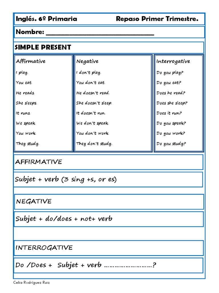 Ejercicios Ingles 6 Primaria 1 Evaluacion | PDF | Syntactic ...