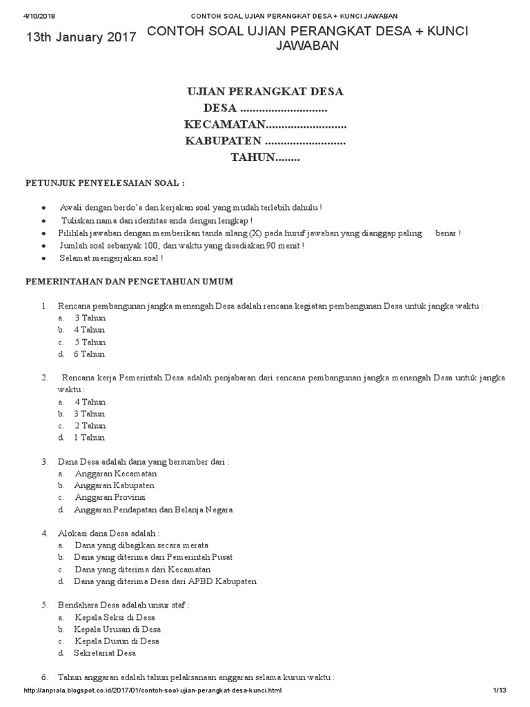 Soal Tes Perangkat Desa Guru Paud
