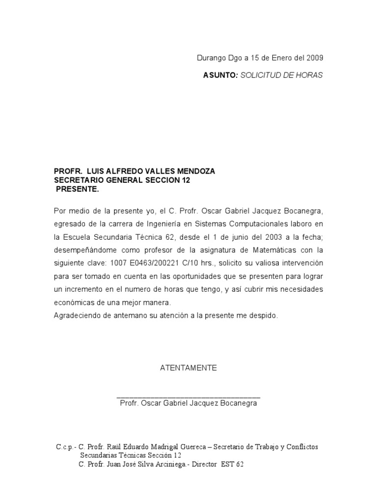 Solicitud Horas Actualizado PDF Educación Secundaria