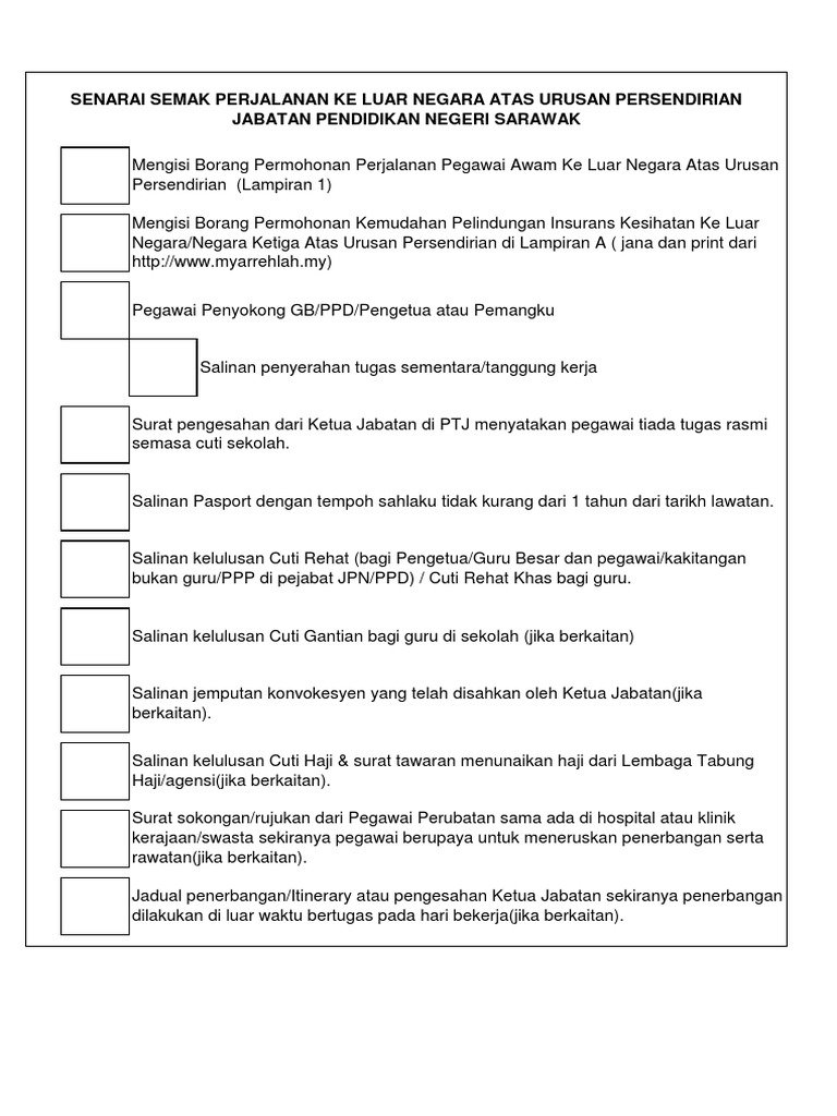 Senarai Semak Lawatan Persendirian | PDF