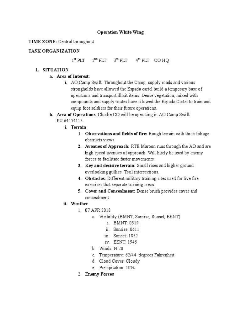 Operation White Wing OPORD Overview | PDF | Reconnaissance | Military