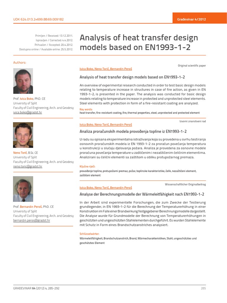 Analysis of Heat Transfer Design Models Based On EN1993-1-2 | PDF ...