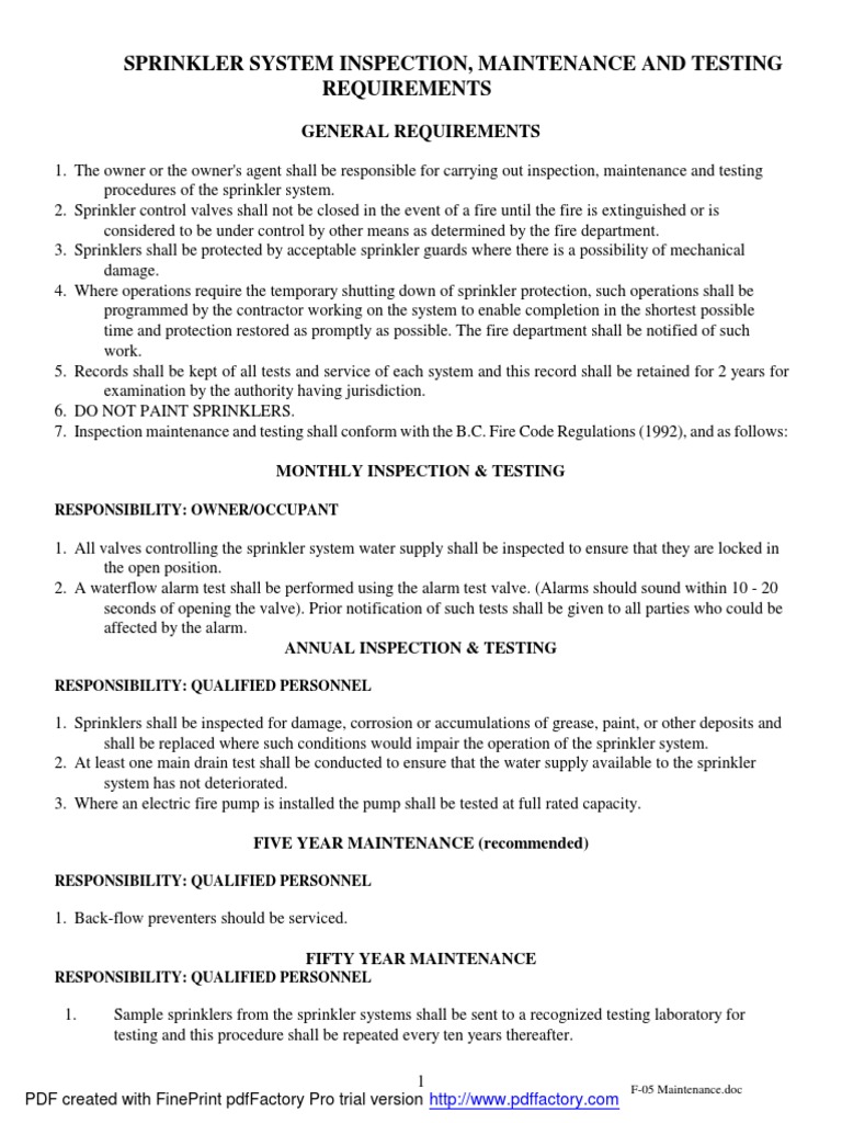 Maintenance Sheet | PDF | Fire Sprinkler System | Valve