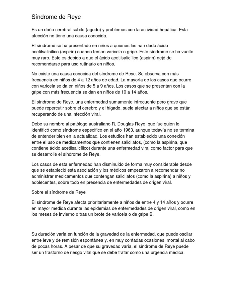 Síndrome de Reye: Síntomas y Prevención | PDF | Influenza | Epidemiología