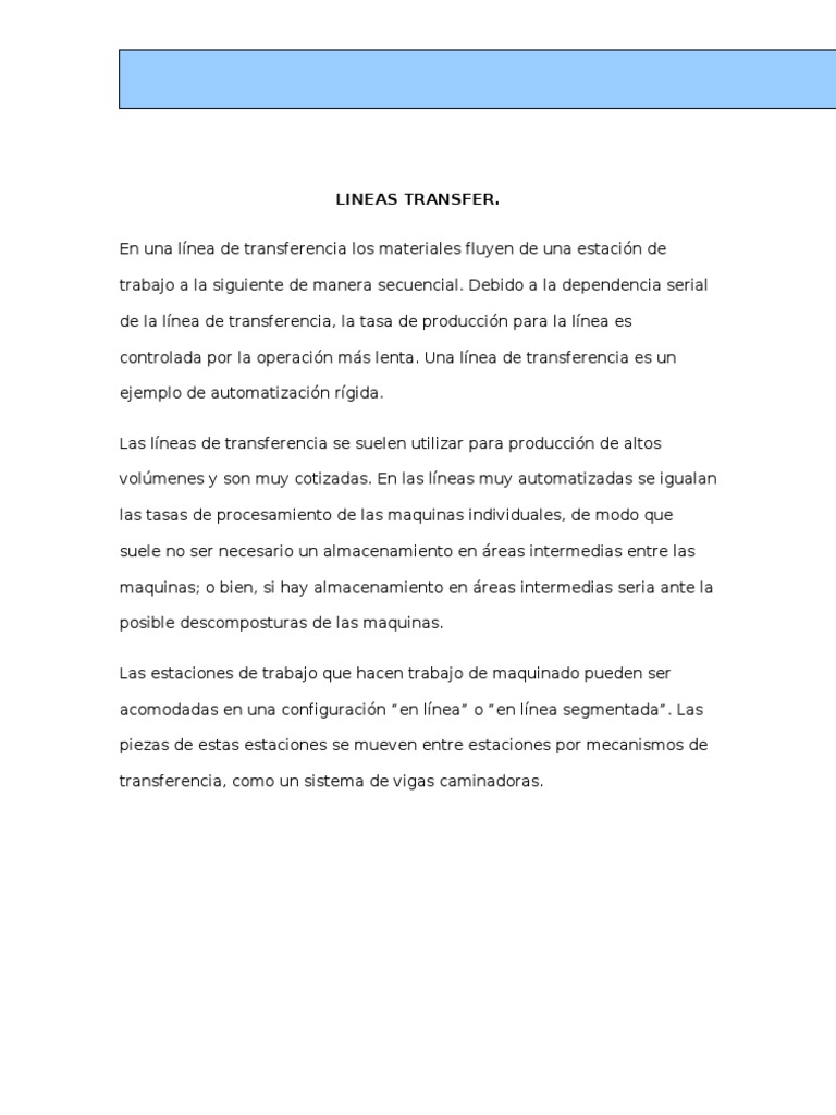 Lineas Transfer | PDF | Automatización | Informática y tecnología de la ...