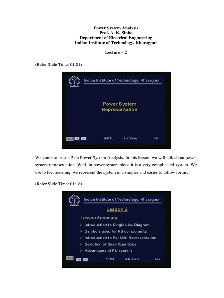 Power System Analysis Prof. A. K. Sinha Department of Electrical ...