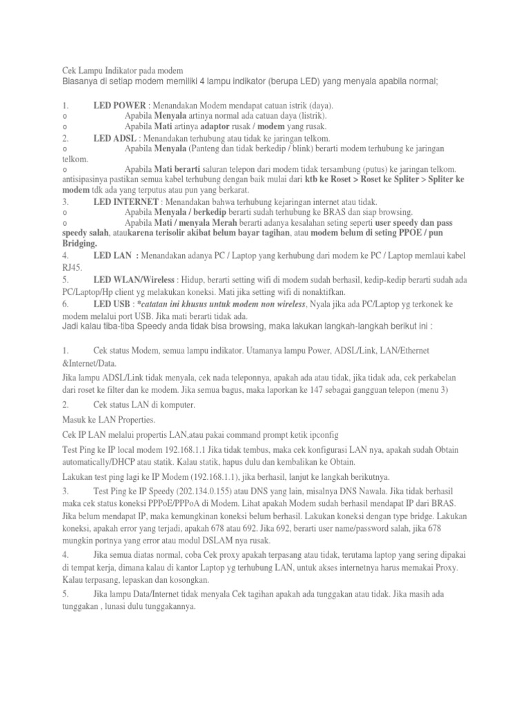 Cek Lampu Indikator Pada Modem PDF
