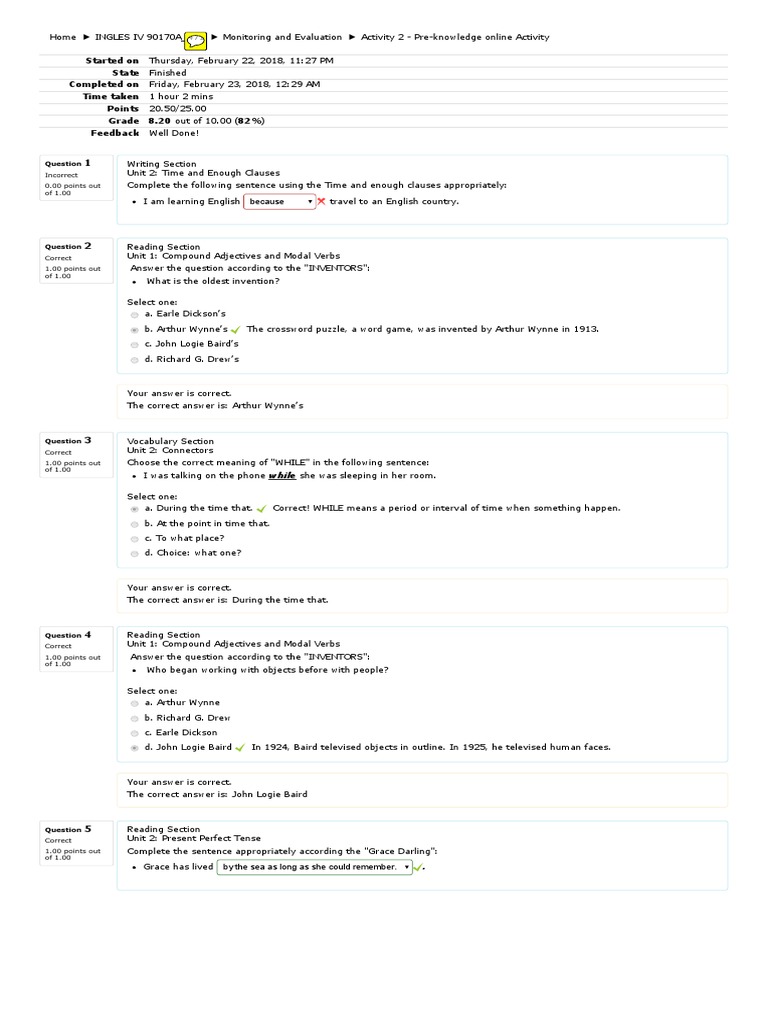 Pre-Knowledge Activity Results | PDF | Question | Grammatical Tense