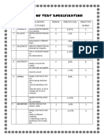 Table of Test Specification: NO Topic Learning Outcomes Period Percentage Objective Marks 1 Animals 2 Plants