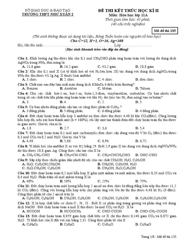 De Thi Hoc Ki 2 Lop 11 Co Ban Hay | PDF