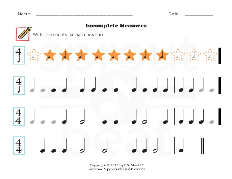 Music Worksheets Incomplete Measures 003 | PDF