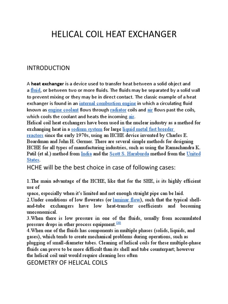 Helical Coil He | PDF | Heat Exchanger | Water Heating