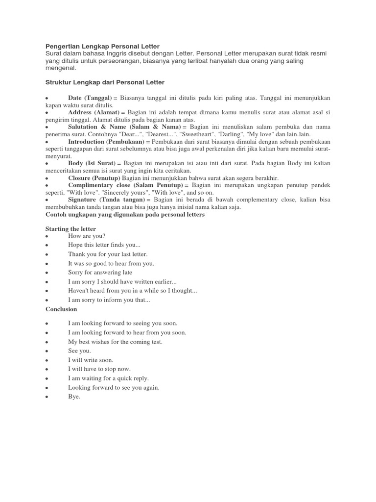 Pengertian Lengkap Personal Letter MATERI