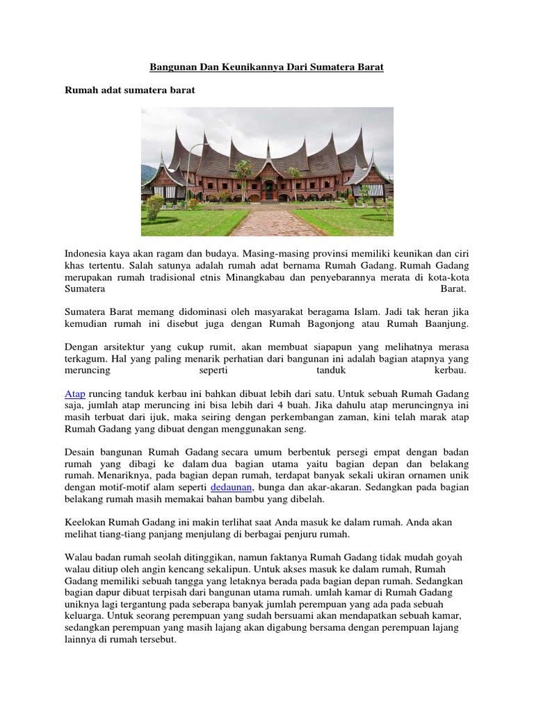 5800 Gambar Rumah Gadang Dan Keunikannya HD