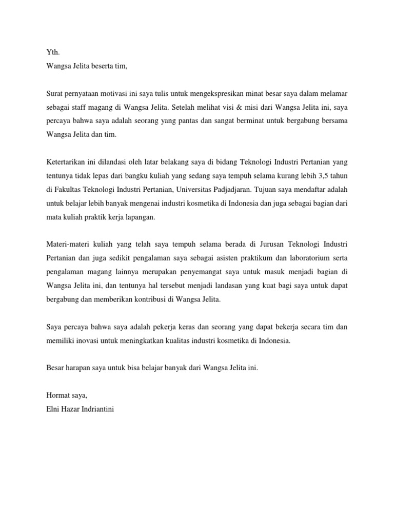 Contoh Motivation Letter