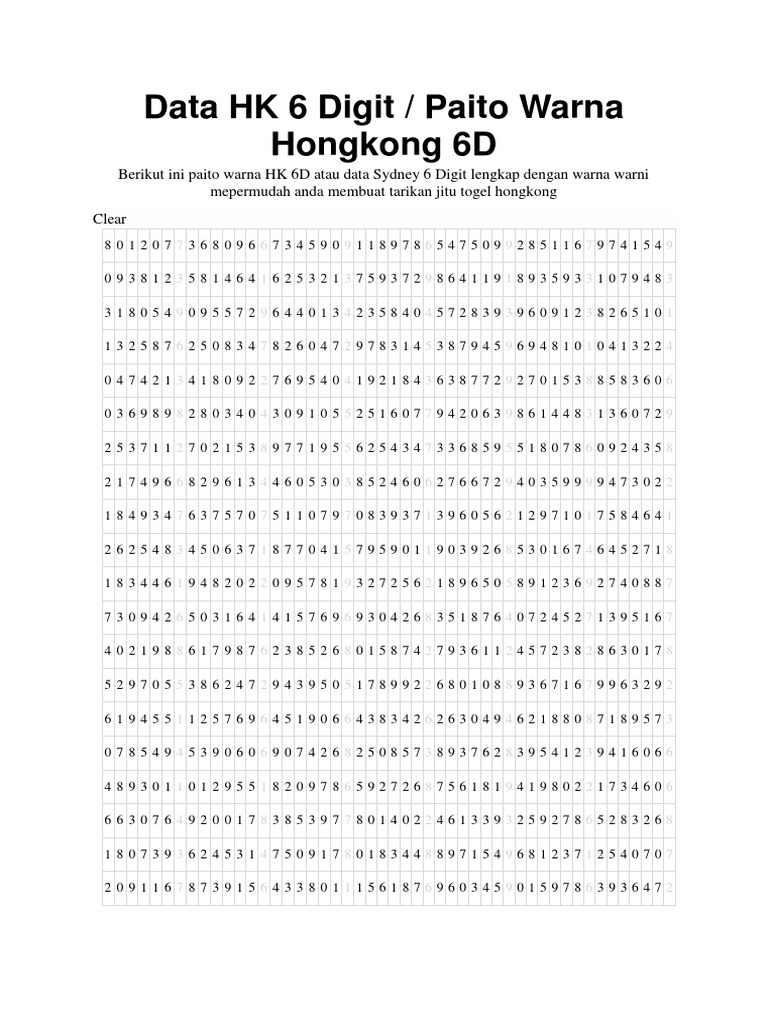 Data hk 6 digit paito warna hongkong 6d