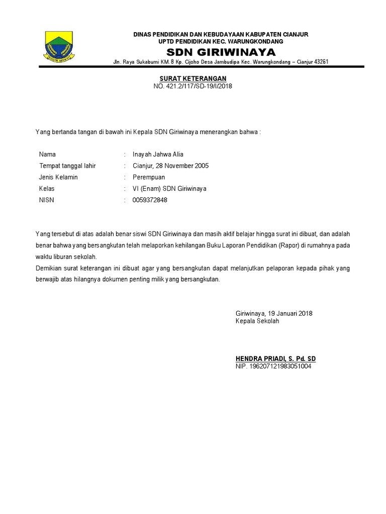 46 Contoh Surat Keterangan Kehilangan Ijazah Dari Sekolah Doc Bagikan Contoh Contoh Surat Keterangan Kehilangan Raport