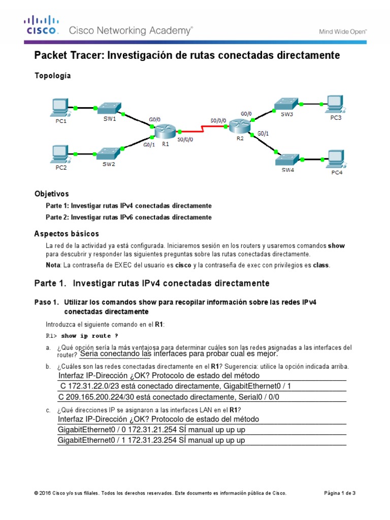 Lab 1.3.2.5 | PDF | Protocolos de internet | Enrutador (Computación)